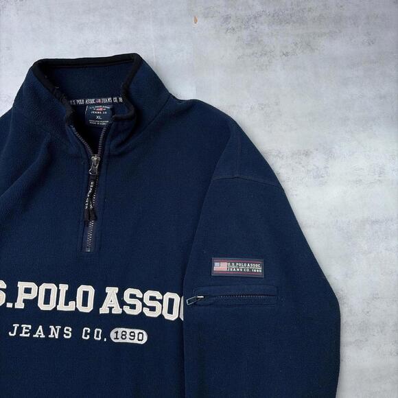 Vintage Navy U.S. Polo Assn Jeans Fleece Quarter Zip Sweater - Picture 7 of 8